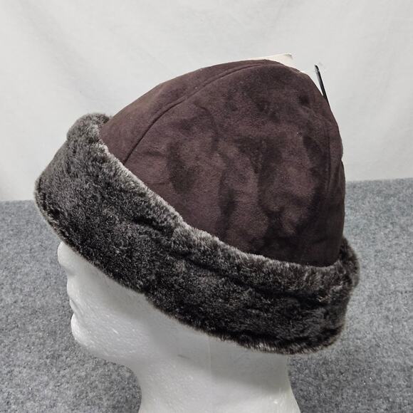 Charter Club Faux Shearling Hat Brown Gray Lined Cuff Beanie Winter OS - Picture 2 of 7